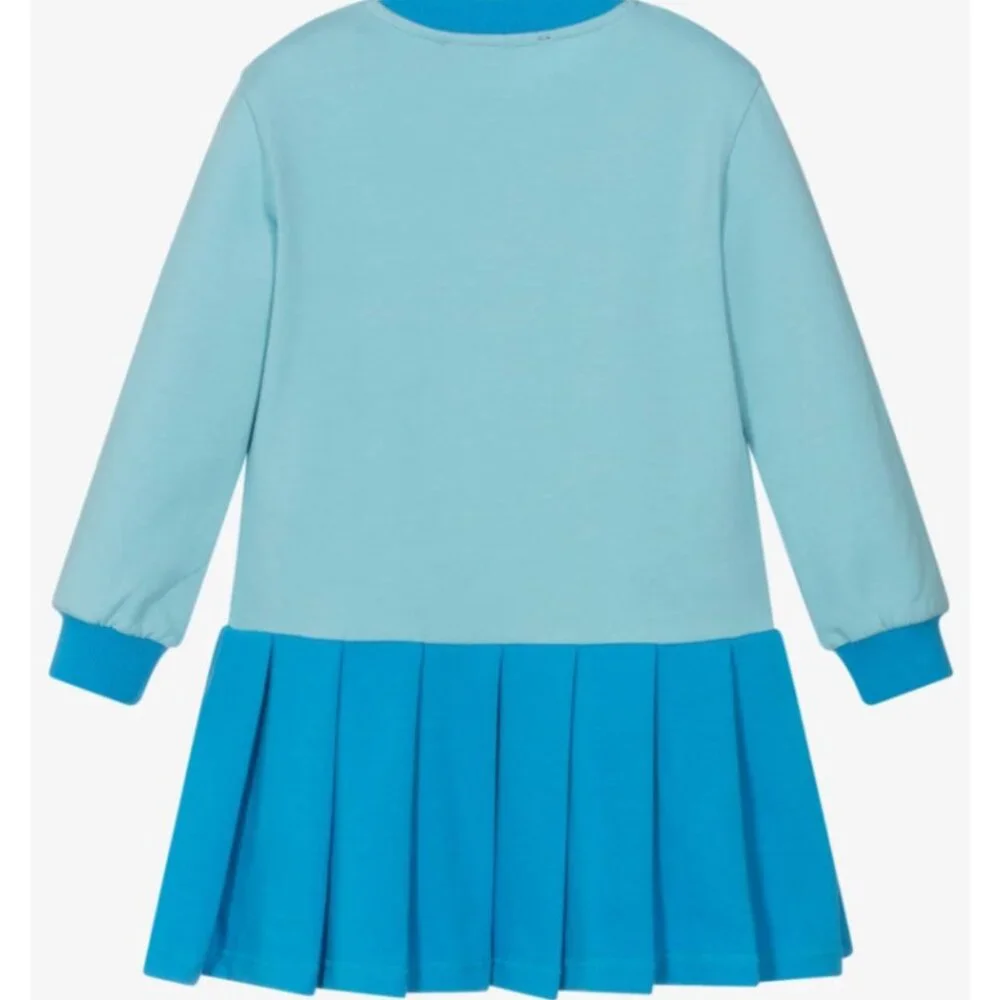 Agatha Ruiz de la Prada Girls Blue Cotton Jersey Dress with Pleated Skirt - Picture 2 of 3
